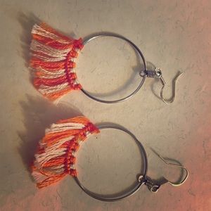 Handmade macrame orange and white earrings